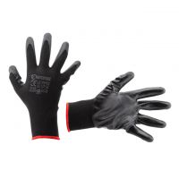 Рукавичка трикотажна, синтетична, чорного кольору, з нітриловим покриттям, 9" INTERTOOL SP-0102