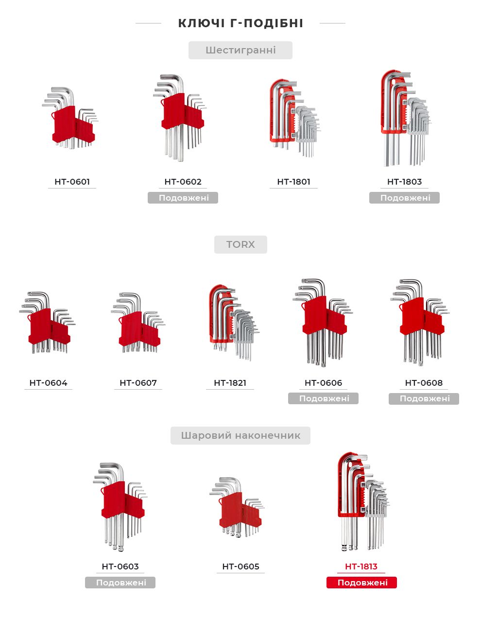 Лінійка наборів Г-образних шестигранних ключів