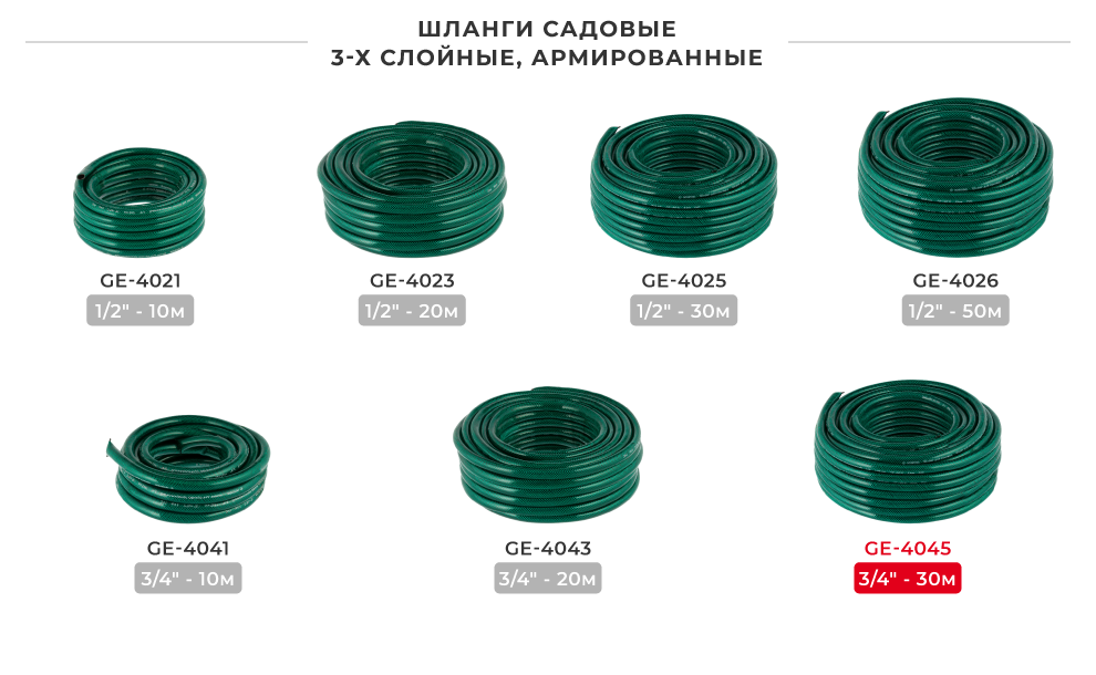 Линейка шлангов в бухтах 3 слоевых