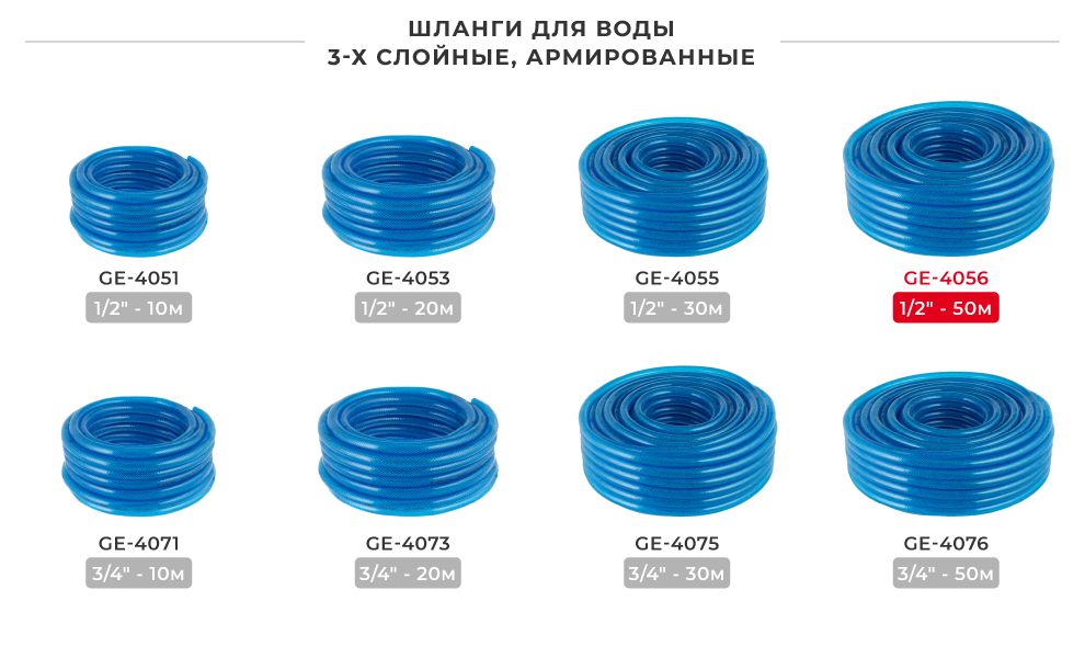 Линейка шлангов в бухтах 3-х слоевых