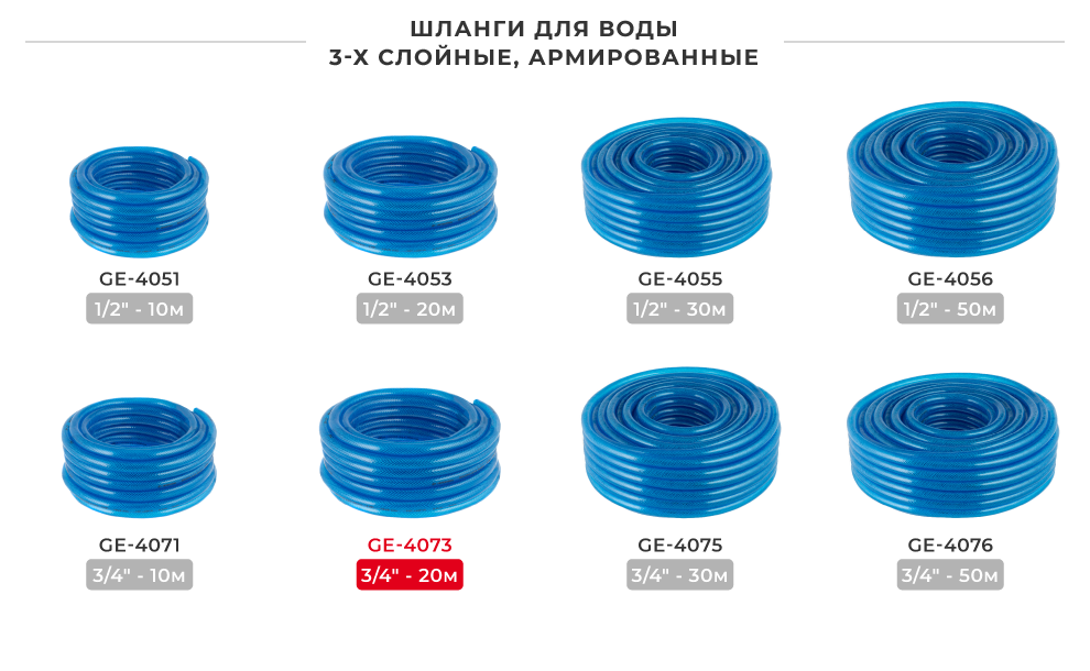 Линейка шлангов в бухтах 3-х шаровых
