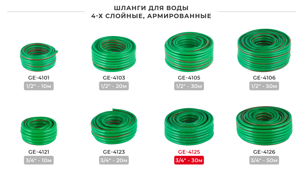 Линейка шлангов в бухтах 4-х шаровых