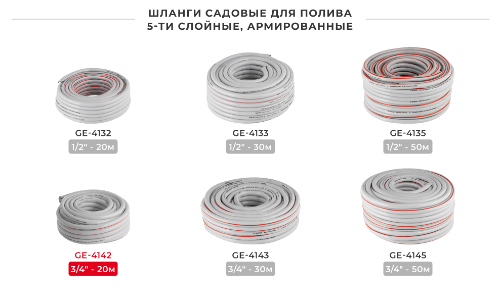 Линейка шлангов в бухтах 5-ти слоевых